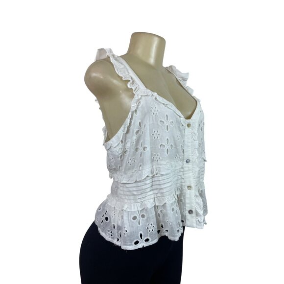 Pinch White Embroidered Eyelet Ruffle Tank Top Size L - New - Picture 2 of 7